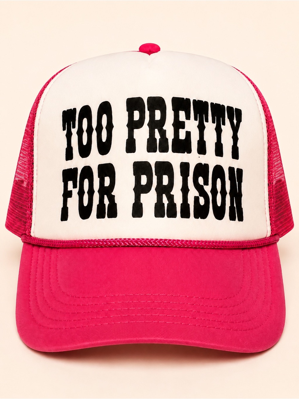 American & Company Too Pretty For Prison Pink Trucker Hat OS NWOT